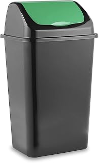 Oipps Invopak 30L Recycled Black Swing Bin with Green Lid for Household Recycling, Waste, Multifunctional Bin, Indoor kitchen waste