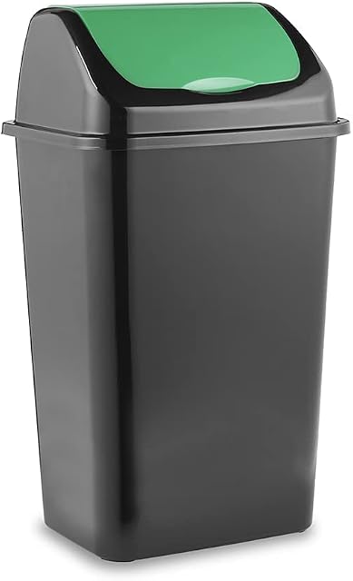 Oipps Invopak 30L Recycled Black Swing Bin with Green Lid for Household Recycling, Waste, Multifunctional Bin, Indoor kitchen waste