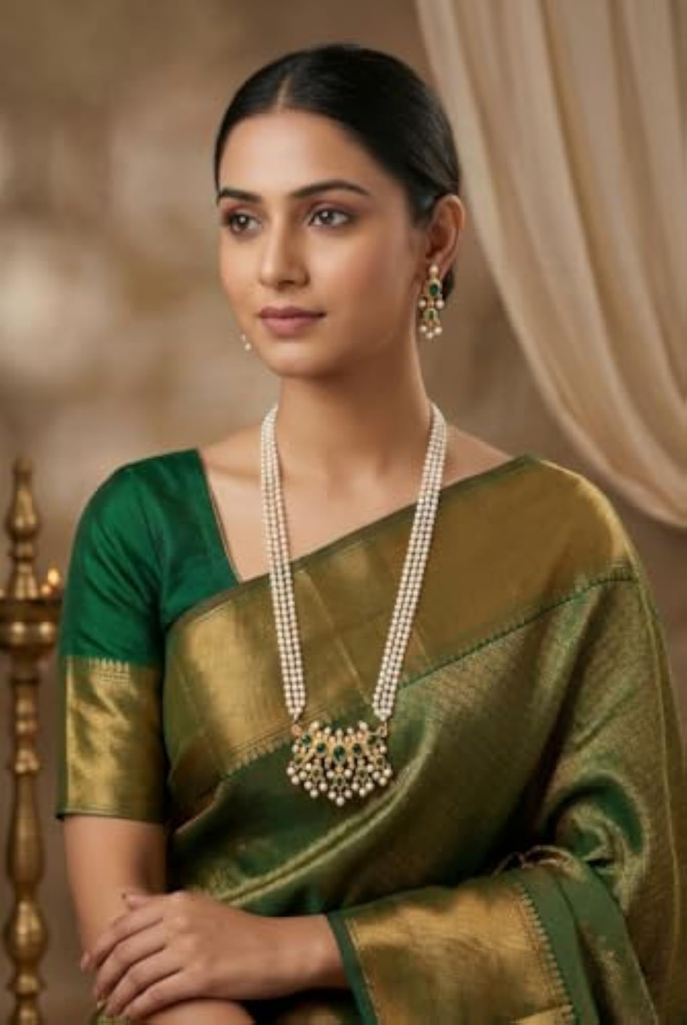 Traditional Maharashtrian Tanmani Moti Necklace & Earrings Set