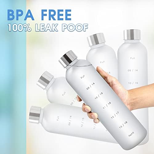 Jesew 1Litre Water Bottle BPA Free Material,Leak Proof 1L Drinking Bottle with Time markings,1000ml Water Jug Meet Your Drinking Water Needs Throughout The Day for Gym, School, Cycling (White)