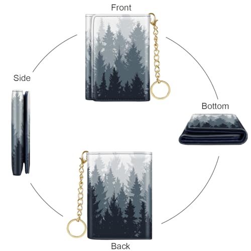 Image of Trifold Womens Wallet Small Slim RFID Blocking Card Wallet Cute Credit Card Holder Leather Mini Purse with Cash Pocket 7 Card Slots ID Window, Forest