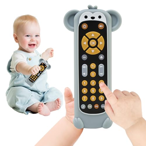 Ballery Mando Juguete para Bebés, Juguetes Música TV de Control, Mando TV Juguete Bebe con luz y Sonido, Juguetes Sensoriales para Bebés con Botones Multiformes para 1 2 Años(Mono)