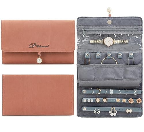 VanFn Rouleaux de bijoux, rouleau de rangement de bijoux de voyage, étui à bijoux pliable, sac de rangement de bijoux pour femmes pour bagues de voyage, colliers, boucles d'oreilles, bracelets