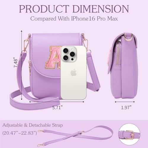 Image of Viverte Crossbody Purse for Teen Girls Small Initial Cell Phone Toddler Purse Leather Triple Compartment Crossbody Bags