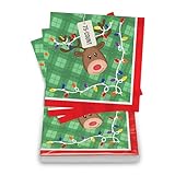 Iconikal 75-Count Disposable Paper Party Napkins Reindeer Friends of Santa 6.5x6.5-Inch Christmas Dinner Holiday Festive Plaid Design Bulk Pack