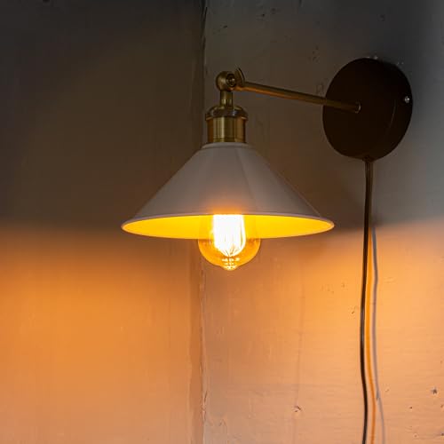 Image of ANYE Wall Sconce UL Plug-in Cord Bronze E26 Base Retro Minimalist Style Macaron White Iron Shade Wall Light Fixture for Cabinet Kitchen Hotel Bulb Sold Separately