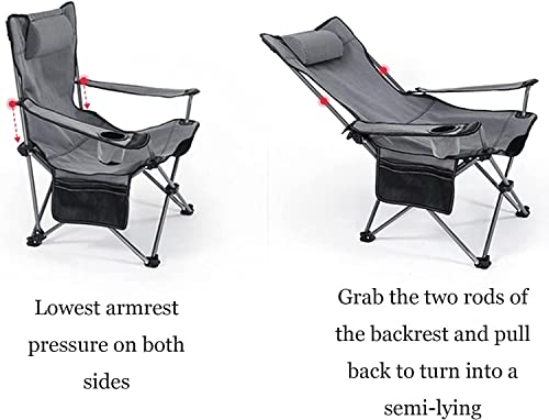 Chaise de camping portable avec oreiller intégré et structure renforcée