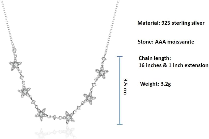 Sterling Silver 18 Inch Stars in the Sky Pendant Necklace with AAA Moissanite, Modern Choker for Women - Image 6