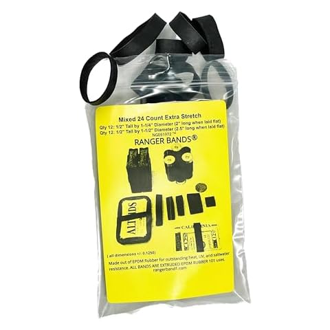 Ranger Bands® Mixed 24 Count Extra Stretch from EPDM Rubber for Survival, Emergency Tinder and Strapping Gear of Various Sizes Made in The USA Tactical Rubber Bands, Heavy Duty Rubber Bands Black. Cover
