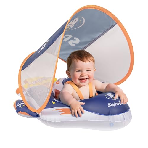 Aro de natación para bebés Woukksy con sombrilla extraíble, diseño para niños, ayuda a la flotación con asiento para nadar, entrenador de natación inflable anti-vuelco, adecuado para bebés y niños peq