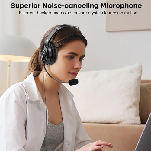 BigPassport USB Headphone with mic, Wired Over Ear Computer Laptop Headphones for Skype, Zoom Online Classes, Office & Call Centre Model- Pro-Tech... - Image 2