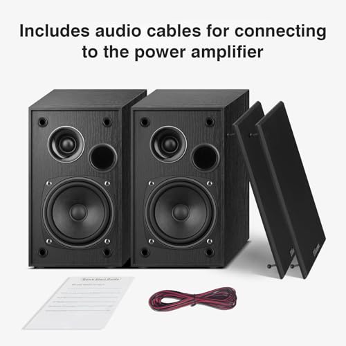Elimavi Passive Bookshelf Speakers, 2-Way Design with 4" Woofer & 1" Silk Horn Tweeter, 60Hz Bass, Ideal for Home, Office & Theater, Black(Requires Amplifier or Receiver to Operate) - Image 4