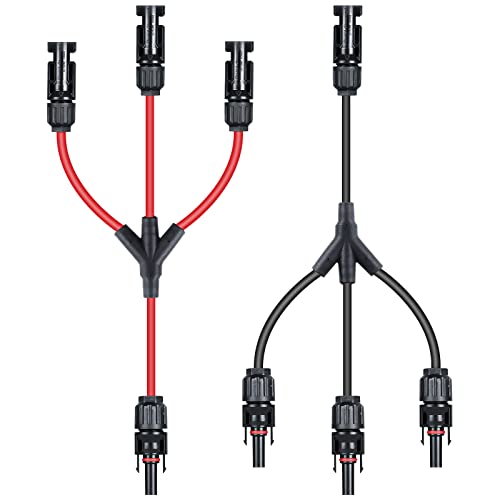 Solarkabel mc4 Y Stecker Paar 6mm2 Solarkabel Y Verteiler 1 Paar Solarpanel Y Stecker 1Y3 mit Männlich Weiblich Stecker IP67 für Parallel Photovoltaik Anschluss Cover