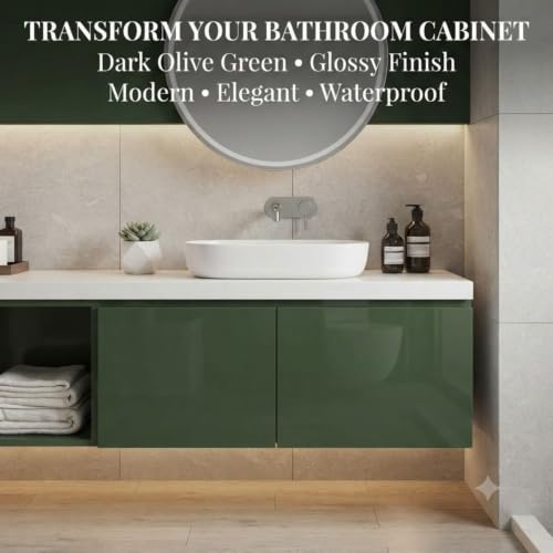 Image of WISDOM Olive Green Glossy Self Adhesive Wallpaper Peel and Stick Vinyl Contact Paper Waterproof, Oil Resistant & Easy to Clean Decorative Sheet for Kitchen, Wardrobe & Home Decor (20x48 in)