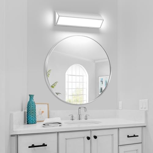 Image of 16-Inch LED Modern Bathroom Vanity Light Fixtures, Chrome Modern Acrylic Bathroom Wall Lighting Fixtures Over Mirror (Cool White 6000K)