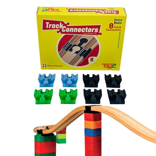 TOY2 Basic Building Kit | 8 Train Track Connectors Toys Compatible with Brio & Lego Duplo | Kit with Rail Connectors | Durable Wooden Rail Connector Set