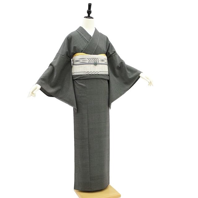 Amazon.co.jp: 本塩沢 単衣 着物 本場塩沢 塩沢 塩澤 上質 黒グレー 蚊