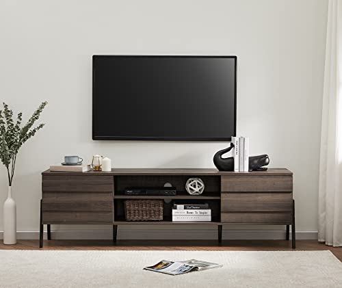 Wampat Mid-Century Modern Tv Stand For Tvs Up To 75 Inch Flat Screen Wood Tv Console Media Cabinet With Storage, Home Entertainment Center In Brown For Living Room Bedroom, 70 Inch #TOP1