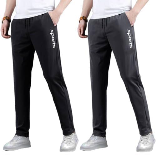 EYSTONE® Track Pants for Men || Activewear Pants || Men’s Joggers Polyester with 2 Side Zipper Pockets Casual Trousers Stretchable (Sports | Gym | Yoga) (White Sports)(Pack of 2)