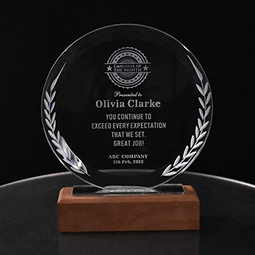 Personalized 7" Glass Award Crystal Plaque With Solid Wooden Base, Thank You Appreciation For Employee, Staff, Retirement, Manager, Laser Engraving With Customized Name And Messages… #TOP1