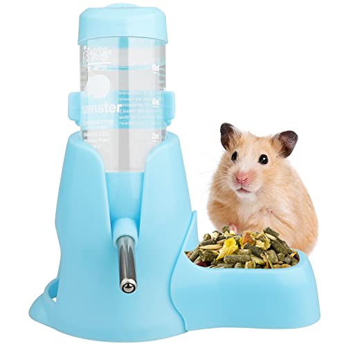 Hamster Hanging Water Bottle, [3 in 1-2.7oz] Diyife Hamster Water Bottle Guinea Pig Water Bottle No Drip, 80ml Auto Dispenser with Food Container Base for Bunny Chinchilla Hedgehog Squirrel,Small Pet