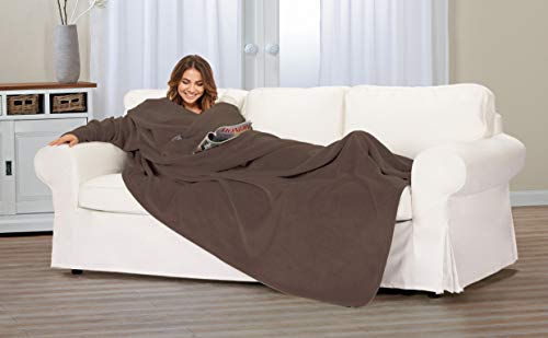 Gözze - Premium Kuscheldecke mit Ärmeln und Brusttasche, 150 x 240 cm - Braun – Ansicht 4