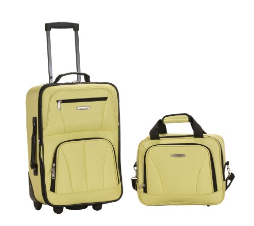 Rockland Fashion Softside 2 Piece Luggage Set, Expandable, (14' Tote/19' Upright), Lime