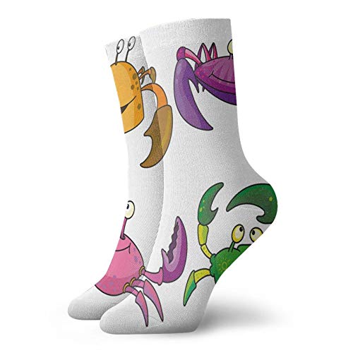 Crabs Decor Fashion Compression Socks,Children Decor Illustration Of Funny Crabs Cartoon Style,Performance Polyester Cushioned Athletic Crew Socks for Running,Athletic,Purple Fern Green -12 inch