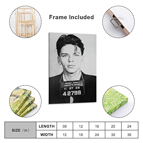 Posters Frank Sinatra Mugshot Black And White Man Portrait Wall Art Vintage Poster Canvas Prints Pictures For Living Room Bedroom Decor 20X30Inch(50X75Cm) Frame-Style #TOP1