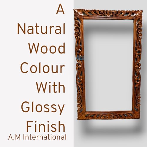 A.M INTERNATIONAL Wooden Carved Decorative Wall Mirror Frame in Solid Mango Wood Without Mirror (Size 5 * 3 FT) (Natural Wood)