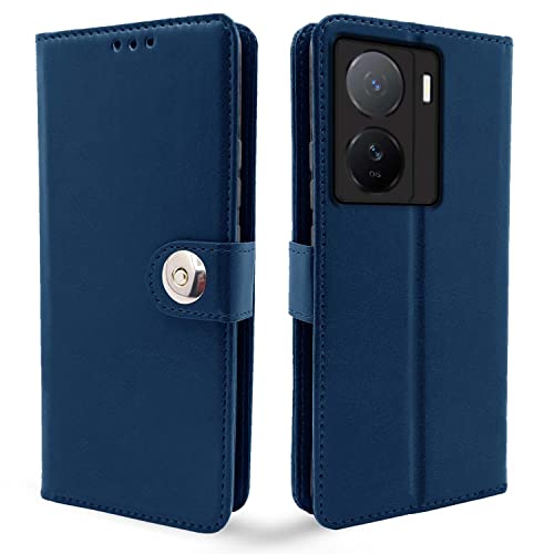 Image of Pikkme iQOO Z7 5G / iQOO Z7s 5G Flip Cover Leather Finish | Inside TPU with Card Pockets | Wallet Stand and Shock Proof | Complete Protection Button Flip Case (Blue)