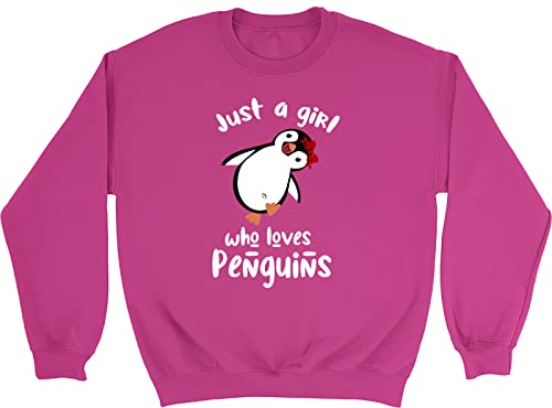 Image of Shopagift Just A Girl Who Loves Penguin Kids Childrens Jumper Sweatshirt Gift Pink
