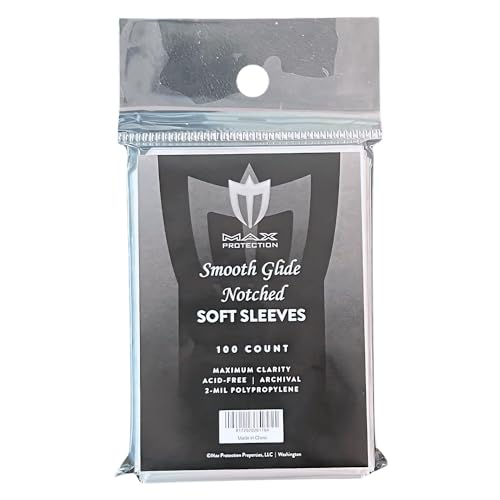 Max Protection Fundas con muescas, paquetes de 100 unidades, soportes para tarjetas con muescas de fácil deslizamiento, protección premium, sin ácidos y segura para archivar para comercio/deportes