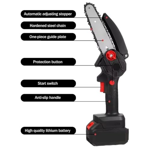 Image of Cordless Wood Cutting Machine for Home Cordless 6 Inch Battery Powered Electric Chainsaw with 2 Battery and Chain Portable Handheld One Hand Pruning ChainSaw (Double Battery)