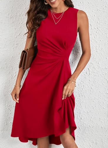 Image of Happy Sailed Women's Summer Dresses Sleeveless Ruched Waist A Line High Low Midi Cocktail Dress(Waist Tight,Please Size Up)