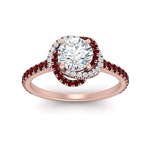 Image of 55Carat Choose Your Gemstone Flower Diamond CZ Ring rose gold plated Round Shape Halo Engagement Rings Ornaments Surprise for Wife Symbol of Love Clarity Comfortable US Size 4 to 12
