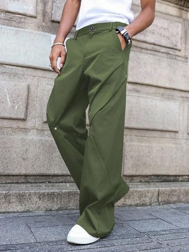 ZAFUL Men's Rivet Wide Leg Dress Pants Business Casual Loose Long Trousers with Pockets4