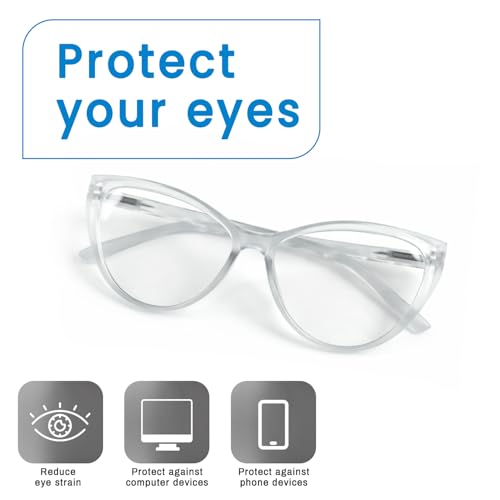 Image of Blue Light Blocking Cat Eye Glasses for Women Transparent Frame Anti UV Protection Zero Power Computer Glasses Lightweight Optical Frame