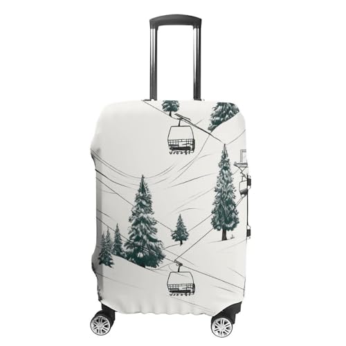 Ski Lift With Fir Tree Printed Luggage Cover Protector, Fits 18-32 Inch Luggage