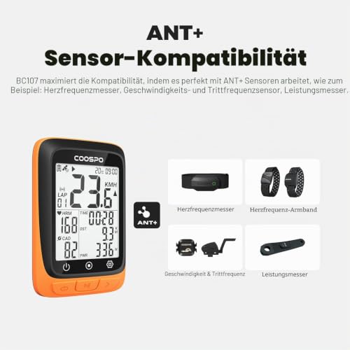 COOSPO BC107 Fahrradcomputer Kabellos, Automatische GPS-Signalerfassung Zeitkalibrierung...
