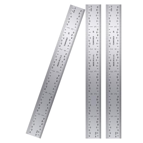 PEC Tools Made in USA 6" Metal Ruler, Rigid, 3 Pack