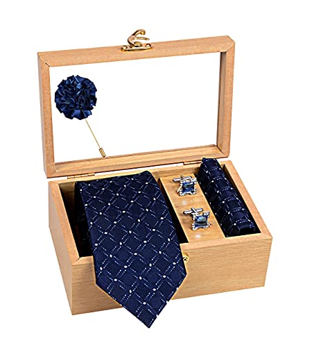 David klein Men’s Neck Tie Set Matching Pocket Square, Cufflink with Lapel Pin Brooch for Men