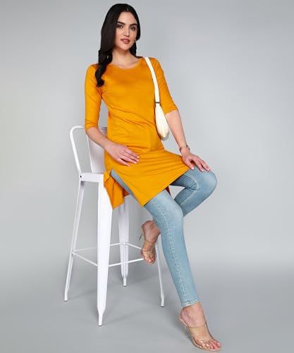 Image of FLEXIMAA Women's Cotton Plain Round Neck 3 /4 Sleeve Long Top