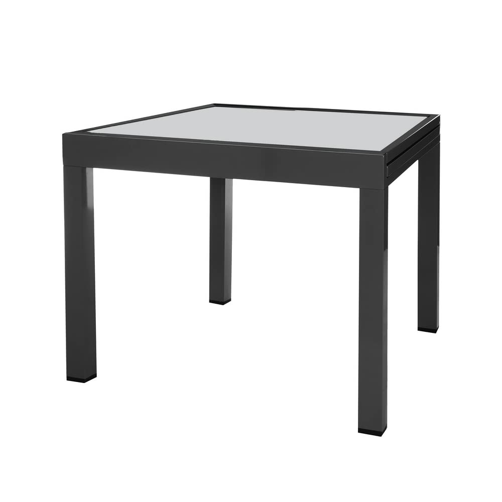 LOLAhome Mesa de Comedor Extensible Thais de Aluminio y Cristal Templado Negra de 80x80x74 cm