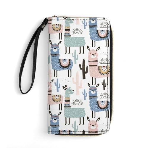 Llama Cactus Portable Long Wallet for Women Men Zipped Travel Purse Credit Card Holder Coin Pouch