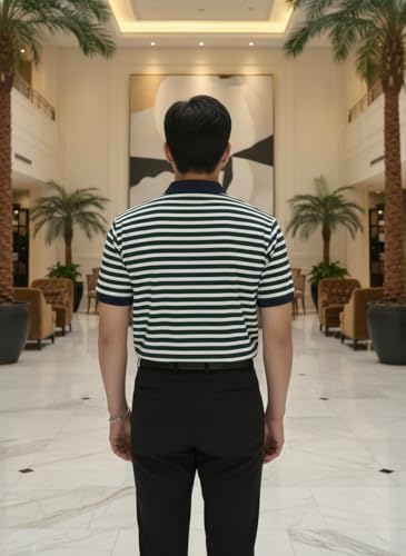 Image of MACK JONNEY Men's Cotton Polo T-Shirt | Regular Fit | Short Sleeve | Striped Casual Wear | Pack of 2 -MJ-1