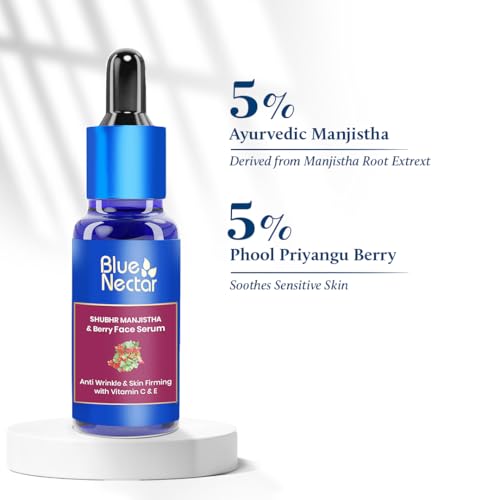Image of Blue Nectar Manjistha & Beauty Berry Face Serum | Anti-Wrinkles & Skin Firming with Vitamin C & E | Face Serum for Women & Men Glowing Skin (13 Herbs, 30 ml)