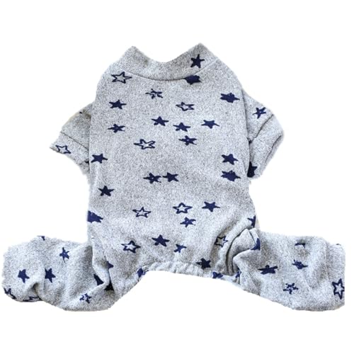 ISUPY 犬 つなぎパジャマ 春夏秋 ロンパース ペット服 小中型犬 カバーオール 柔らかい 通気 ドッグウエア Tシャツ 可愛い ルームウェア 部屋着 抜け毛防止 お散歩 (M,グレー)