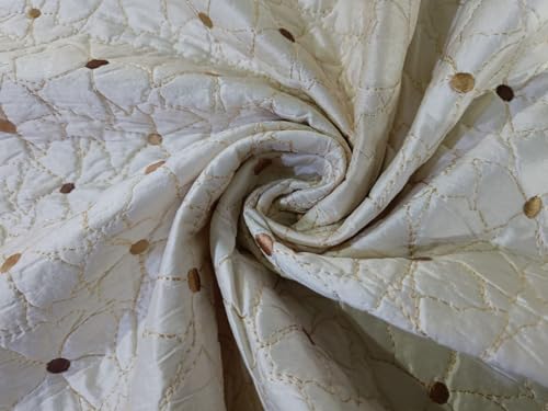 Tissu matelassé en soie Dupioni à pois ivoire pour créations poétiques