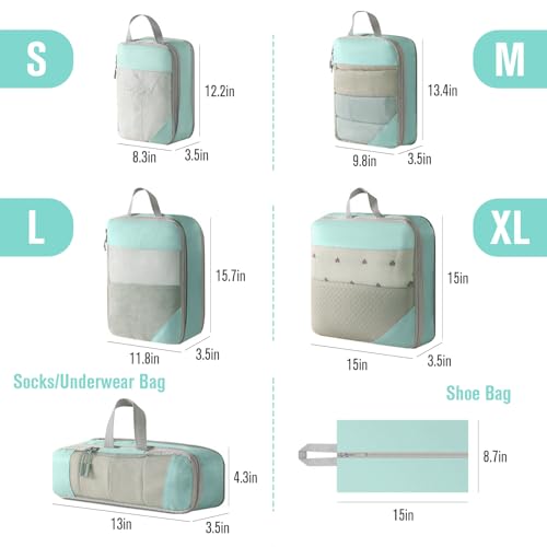 WOOMADA Compression Packing Cubes for Suitcases Travel Essentials 6 Set Rectangle Mesh Expandable Travel Bags Organizer for Luggage2